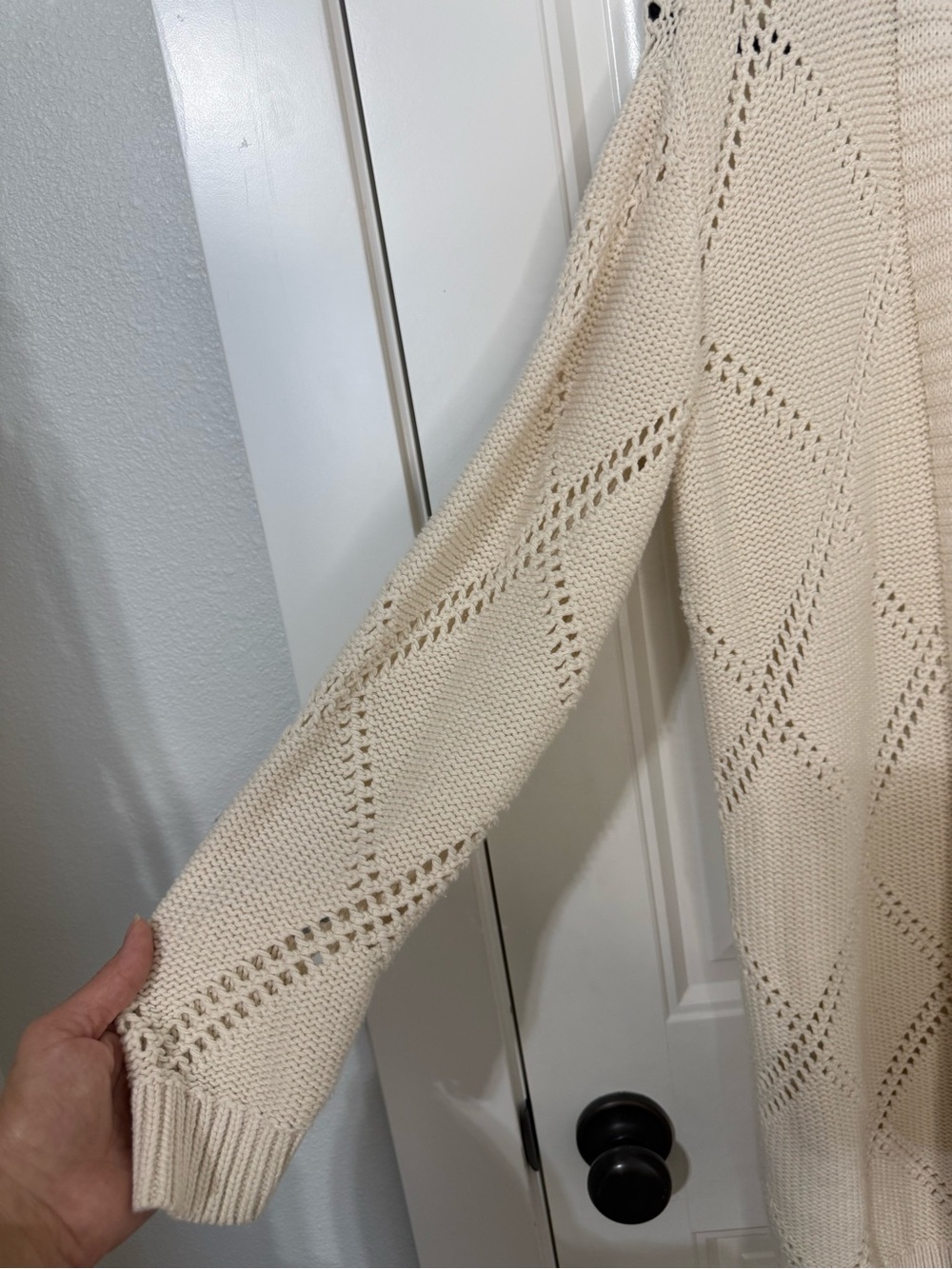 Sonoma Open-Front Diamond Pointelle Cardigan - Cream - Picture 2 of 6
